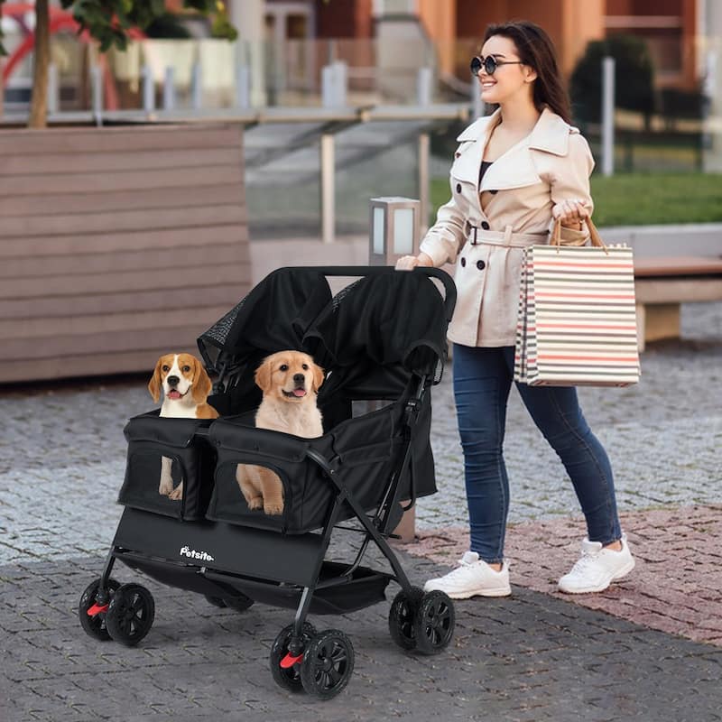 Gymax Double Pet Stroller w/ 2-seater Carrier Adjustable Sunshade