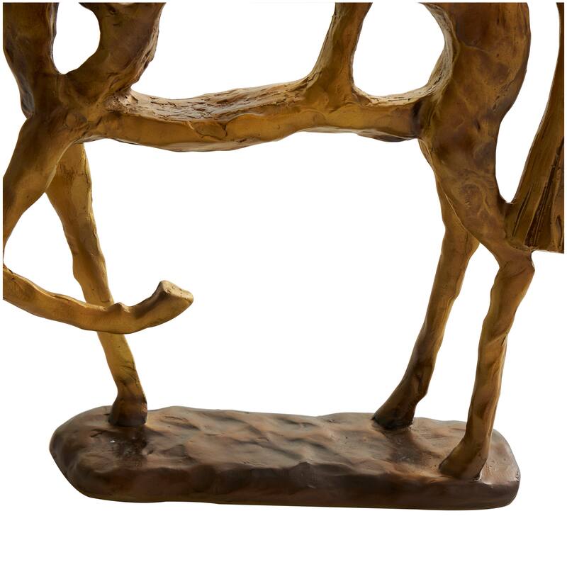 Gold Polystone Slim Frame Textured Horse Decorative Sculpture with Cutouts