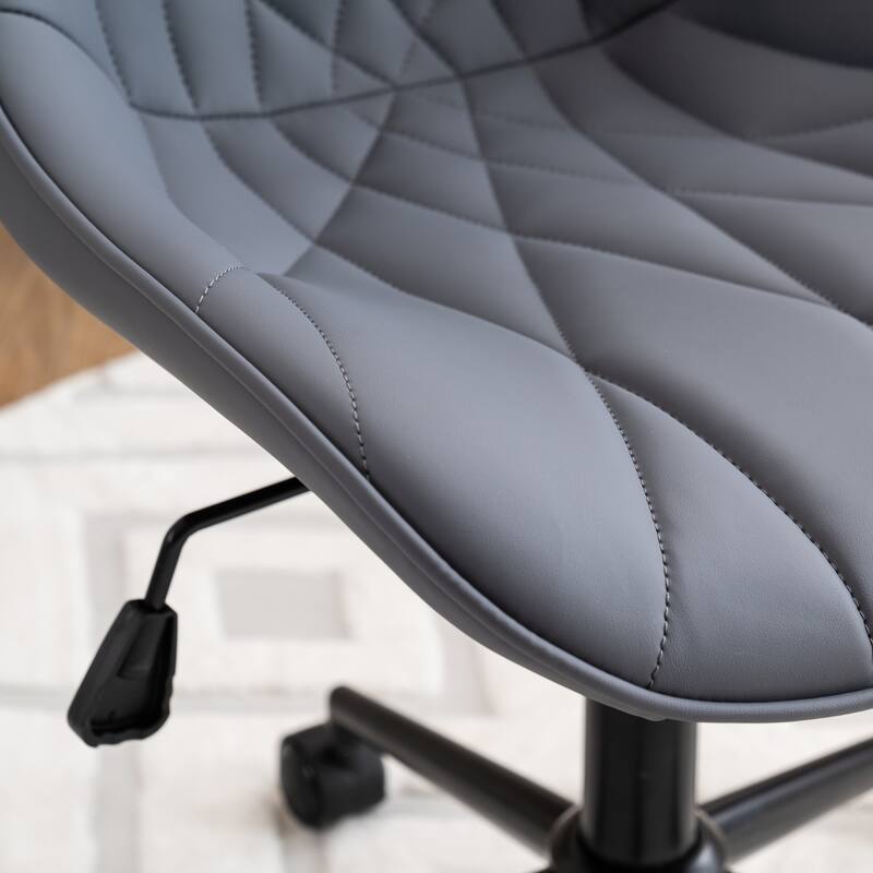 Armless Swivel Office Chair, Faux Leather Task Chairs with Wheels