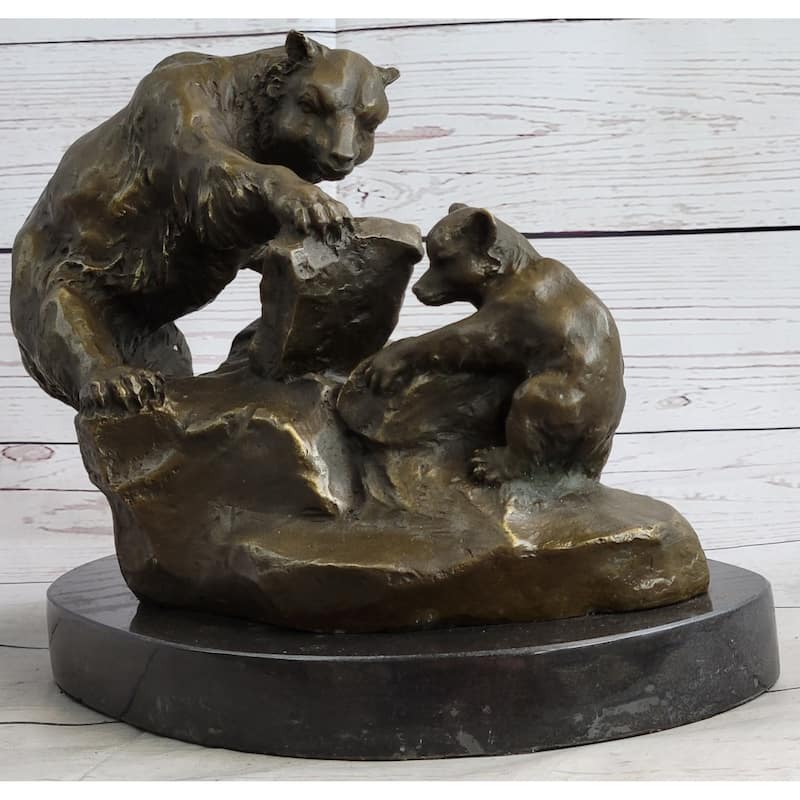Bear Cubs Playing - Bronze Metal Sculpture Statue Wildlife Lodge Cabin Decor Signed Art