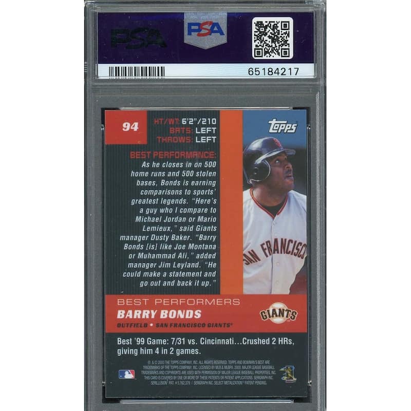 Barry Bonds 2000 BowmanΓÇÖs Best Baseball Card #94 Graded PSA 10 - 8'6" x 11'6"