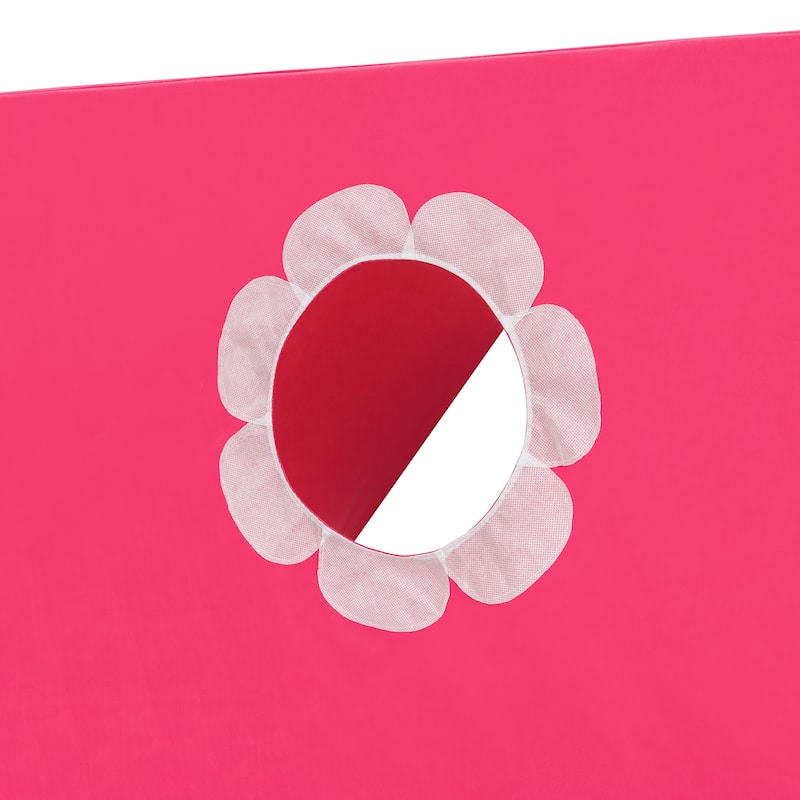 Kids Loft Bed with Slide, Tent and Tower, Solid Wood Castle Playhouse Loft