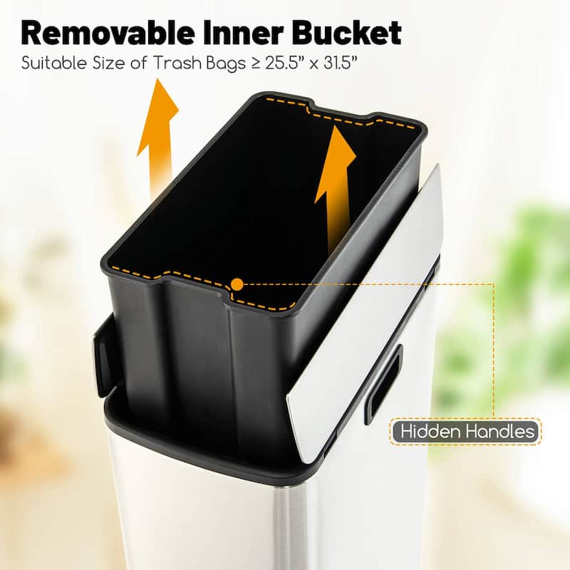 Costway 12 Gallon Wings Open Lid Trash Can with Soft-Closing Lids &