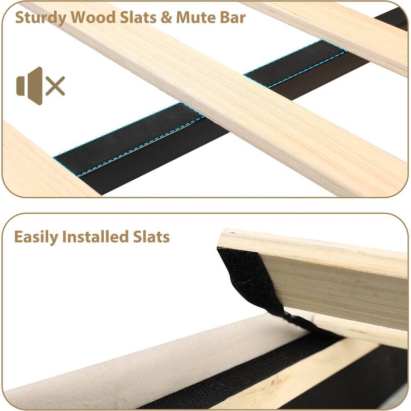 Canopy Platform Bed with Tufted Upholstered Headboard, Four-Poster Frame & Slide Rail, No Box Spring Needed