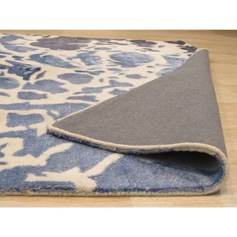 Ivory Abstract Wool & Viscose Contemporary Palermo Style Rug, 5' x 8', Modern Artistic Accent - L