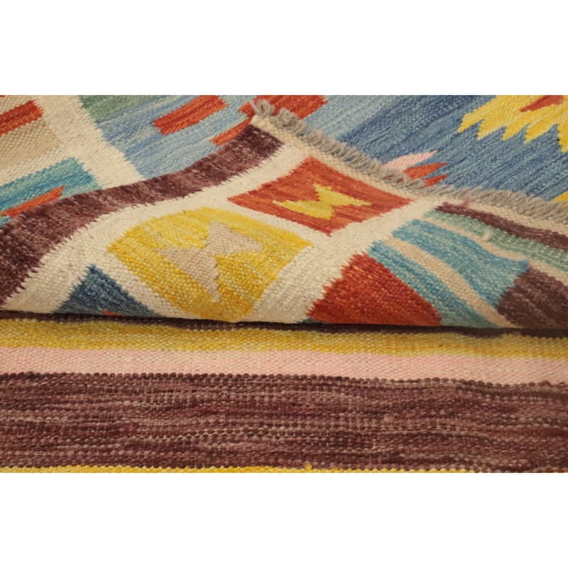 Hand Woven Oriental 100% Wool Carpet Southwestern Tribal Multi-Colored Kilim Runner Rug - 11' 8'' X 2' 6''