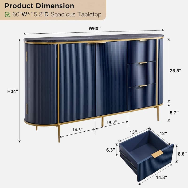 60" Modern Fluted Buffet Cabinet, Buffet Table, Coffee/Wine Bar