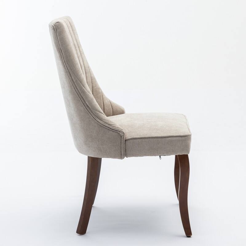 Comfy Linen Upholstered Dining Chairs Set of 2 with Curved Solid Wood Legs for Dining Room