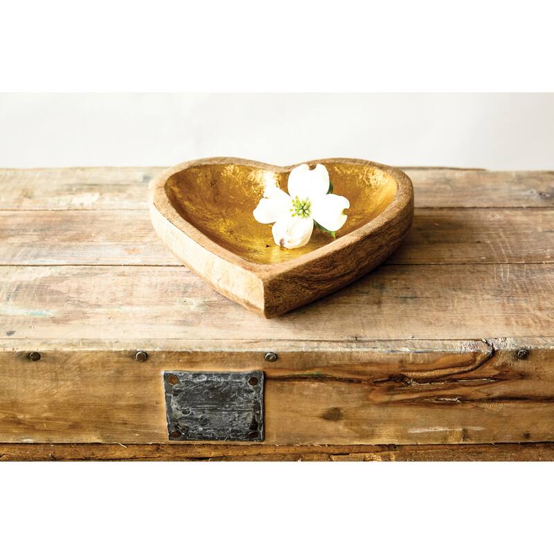 Mango Wood Heart Tray with Gold Leaf Interior