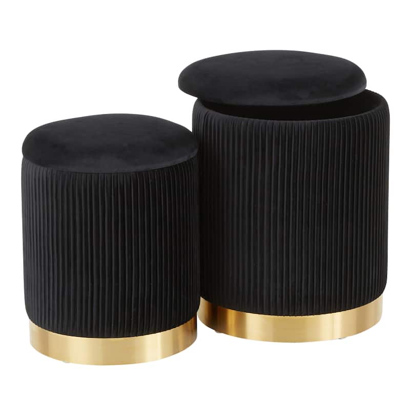 Silver Orchid Corday Contemporary Pleated Nesting Ottoman Set - Black