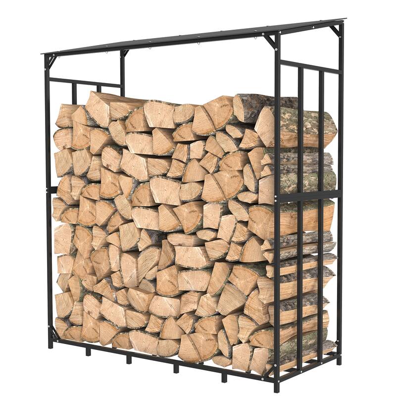 Large Firewood Log Rack Wood Storage Holder Iron Shed with Roof - 61.6 x 24.8 x 69.5 inch