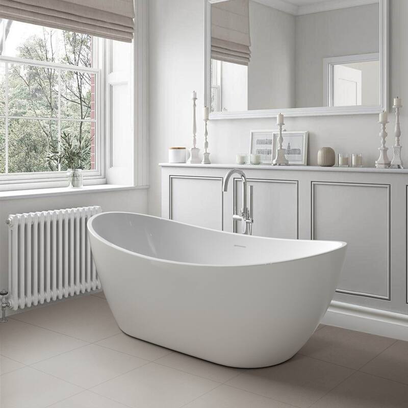 GIVINGTREE Acrylic Double Slipper Freestanding Soaking Bathtub Glossy White