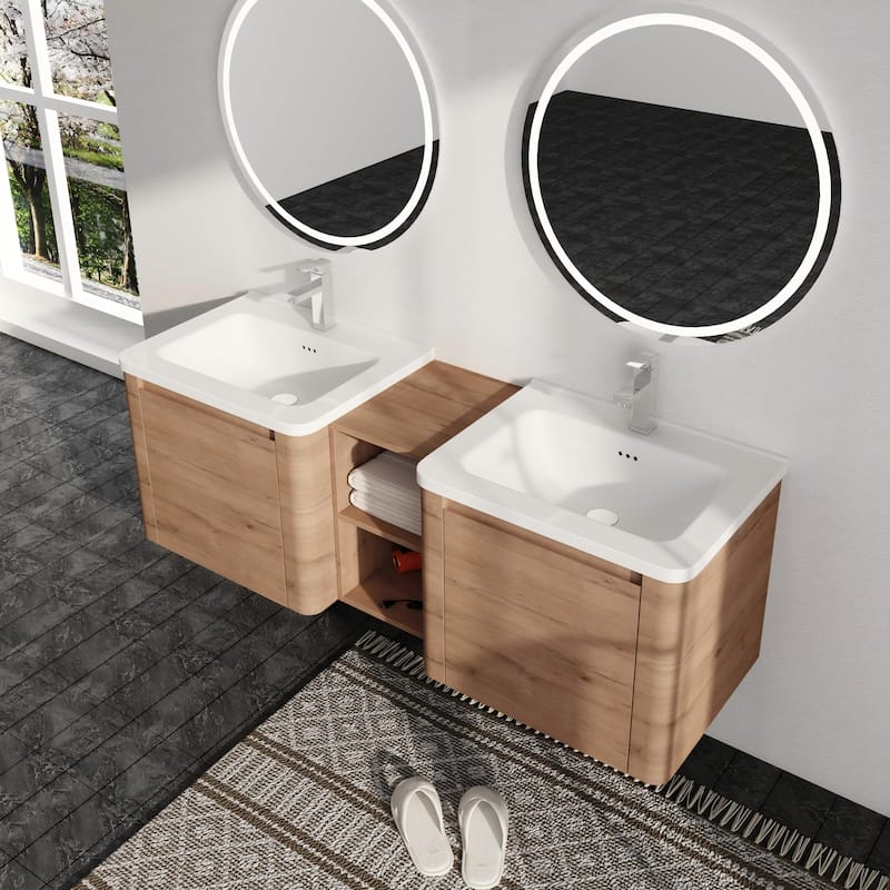 Malwee 24"/36"/48"/60" Floating Bathroom Vanity, Wall Mounted Bathroom Vanity with Ceramic Sink,Soft Close Door and Shelf