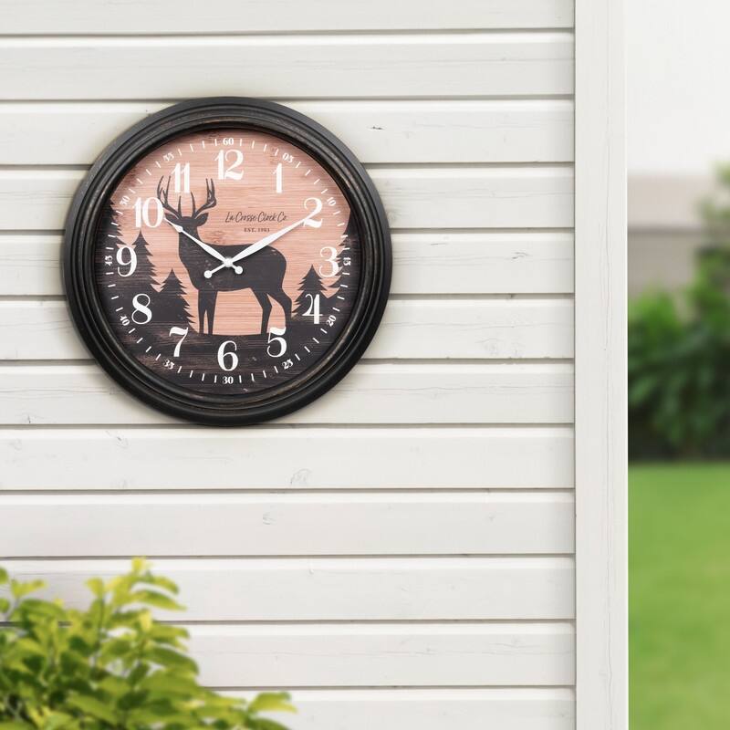 La Crosse Clock 433-3841D 15.75" Outdoor Northwoods Deer Quartz Clock
