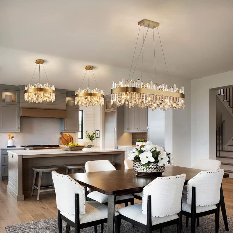 36 in. Luxury Rectangle Crystal Chandelier 16-Light Gold Modern Chandelier Hanging Ceiling Light Fixture for Dining Room