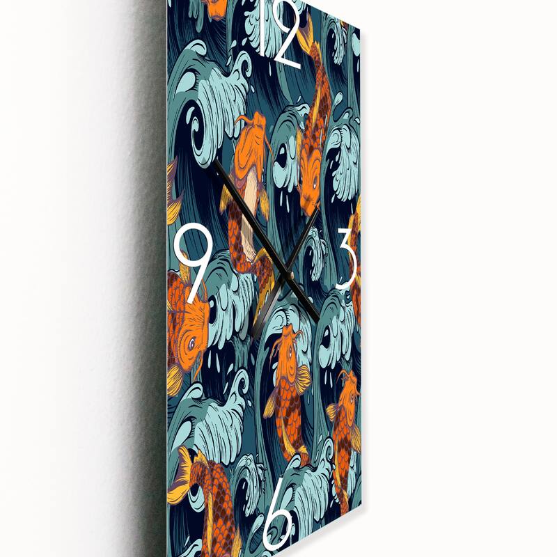 Designart 'Japanese Koi Fish' Nautical & Coastal Wall Clock Decor Bed