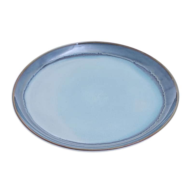 Novica Handmade Blue Crush Ceramic Dinner Plate