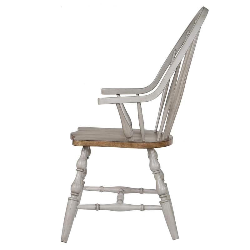 Windsor Distressed Dinning Arm Chair - 41" - Light Gray and Brown