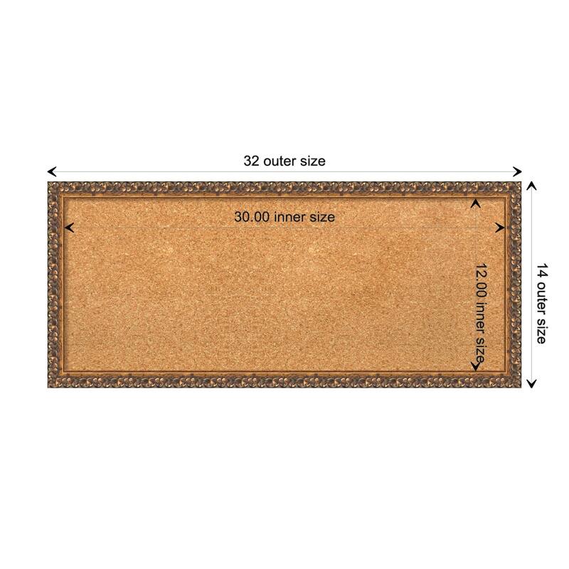 Antique Bronze Wood Framed Natural Corkboard Bulletin Board - Board Size 30x12