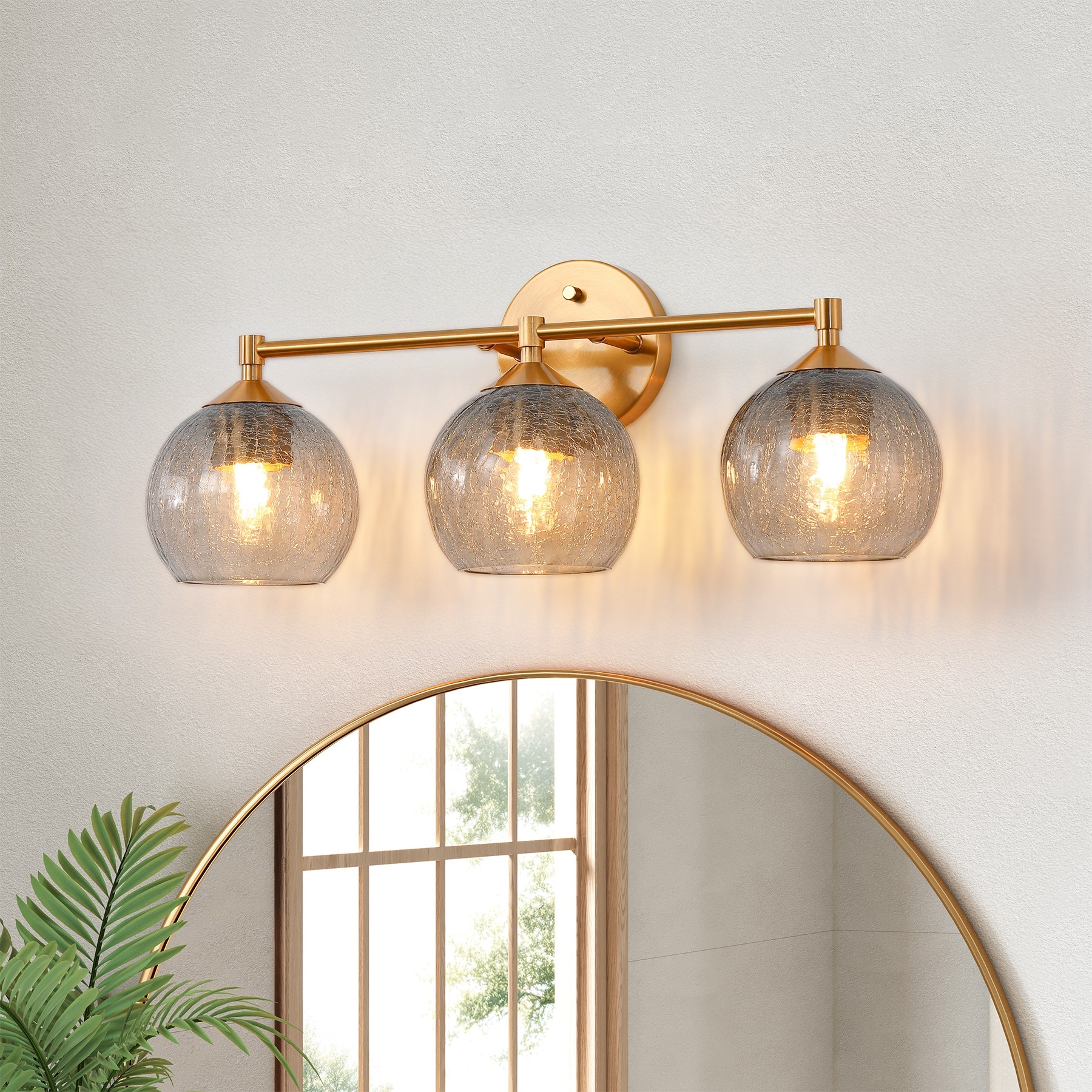 3-Light Bathroom Vanity Light Gray Crackle Glass Wall Sconce