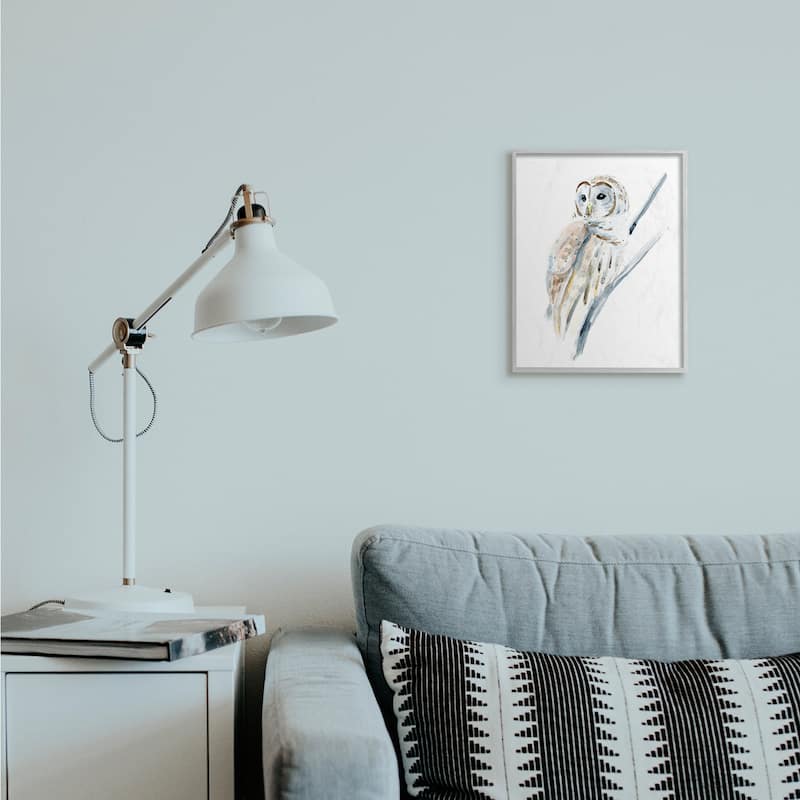 Stupell Soft Arctic Owl Perched on Minimal Branch Framed Wall Art