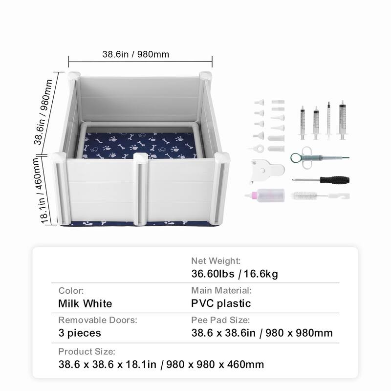 White PVC Plastic Dog Whelping Box with Rails Pee Pad Ideal for Indoor Dogs and Puppies