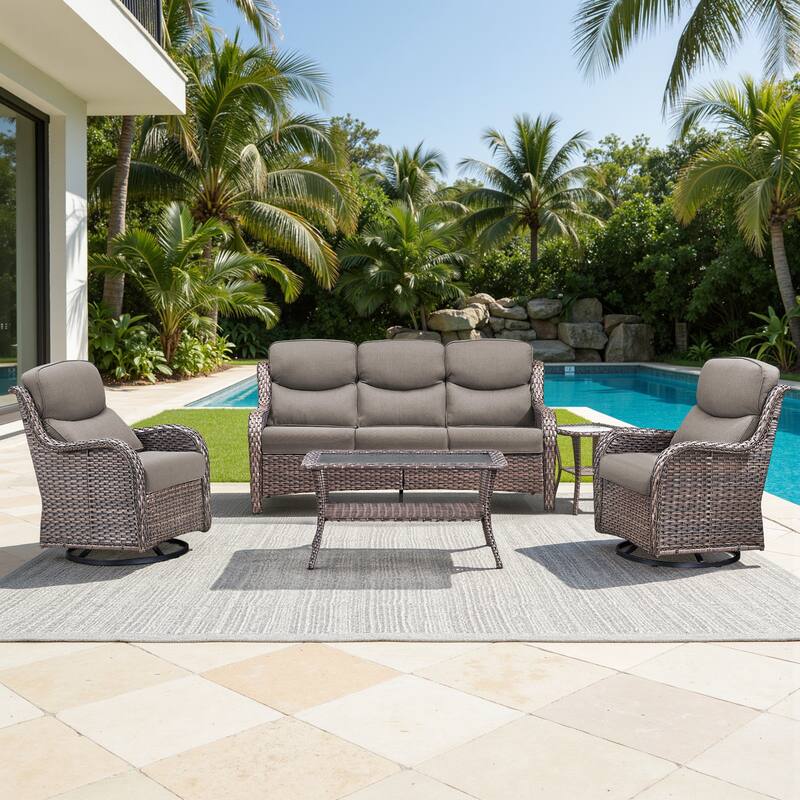 Meyreso 5-Piece Wicker Outdoor Patio Conversation Set with 5-Inch Thick Olefin Cushions