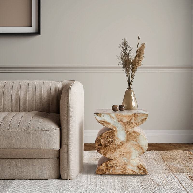 Studio London Trudi Faux Marble Effect Stool End Table – Onyx Brown