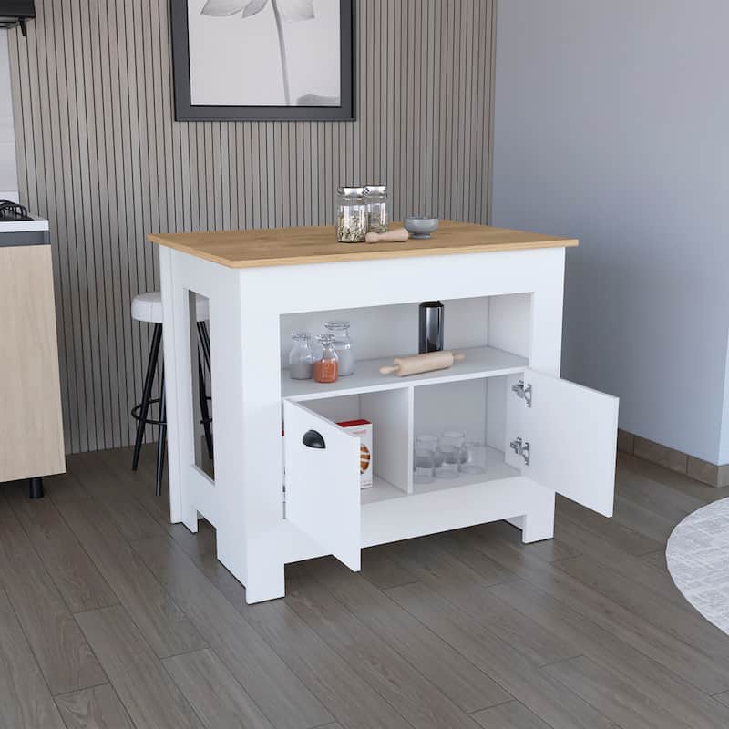 Kitchen Island Two Door Cabinet and Shelf for Dining Room.