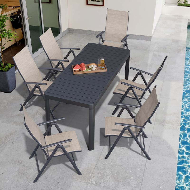 Outdoor Dining Table Aluminum Extendable Table with Durable Adjustable Reclining Folding Chair - N/A