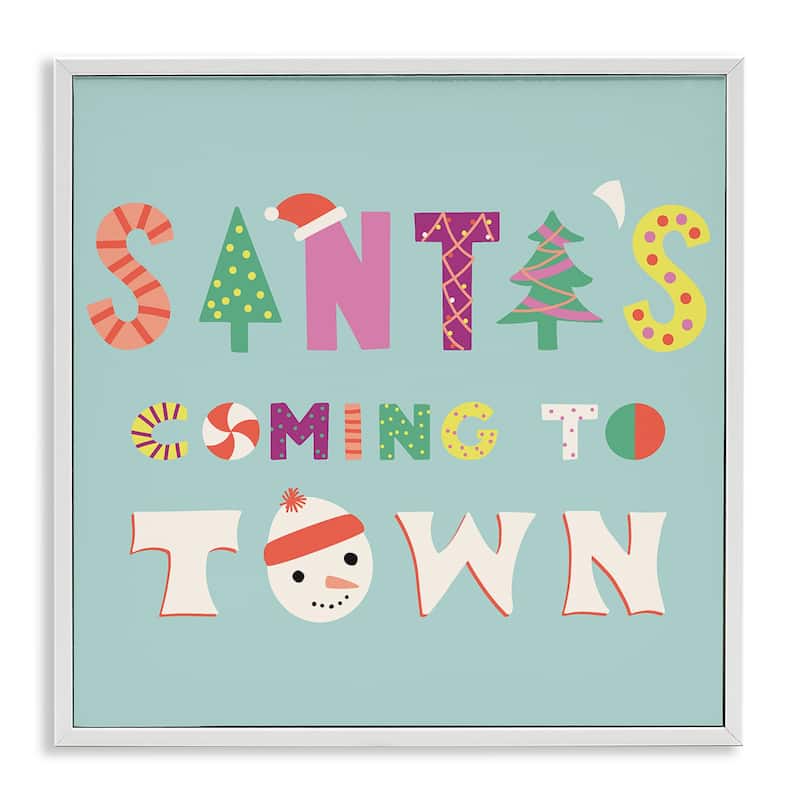 Stupell Whimsical Santa's Coming To Town Framed Giclee Art Design By Sazerelli Designs - 12 x 12 - White