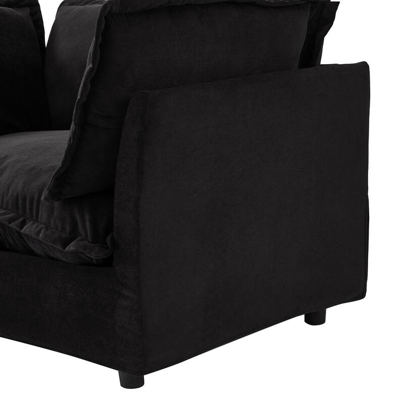 Chenille Modern Armchair Sofa with Movable Ottoman, Wide Seat, Curved Armrests, and Removable Cushions