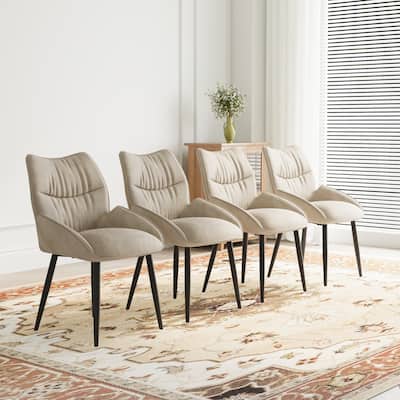 Velvet Upholstered Dining Chair Set of 4, Modern Kitchen Armless Chair with Metal Legs Parsons Chair with Tufted Backrest