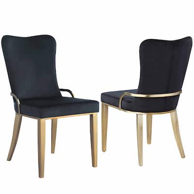 Somette Ridley Black Side Chair with Golden Legs, Set of 2