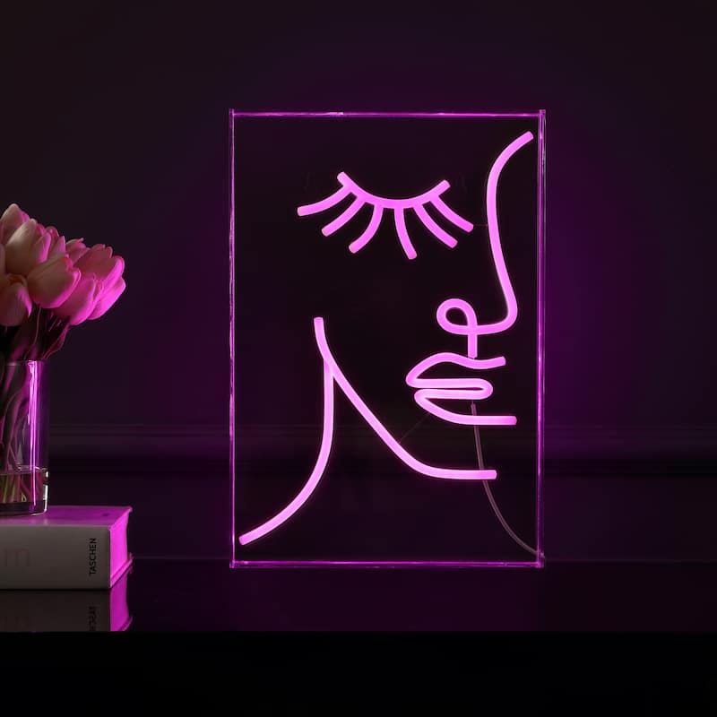 Half-Face 10.3" X 15" Contemporary Glam Acrylic Box USB Operated LED Neon Light, Pink by JONATHAN Y - 10.3" X 15"