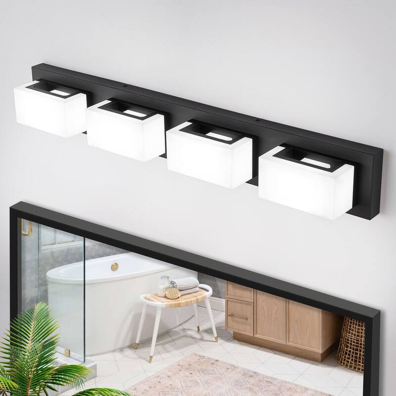 3/4/5-Light Dimmable Matte Black Modern Bathroom LED Vanity Light - 30"