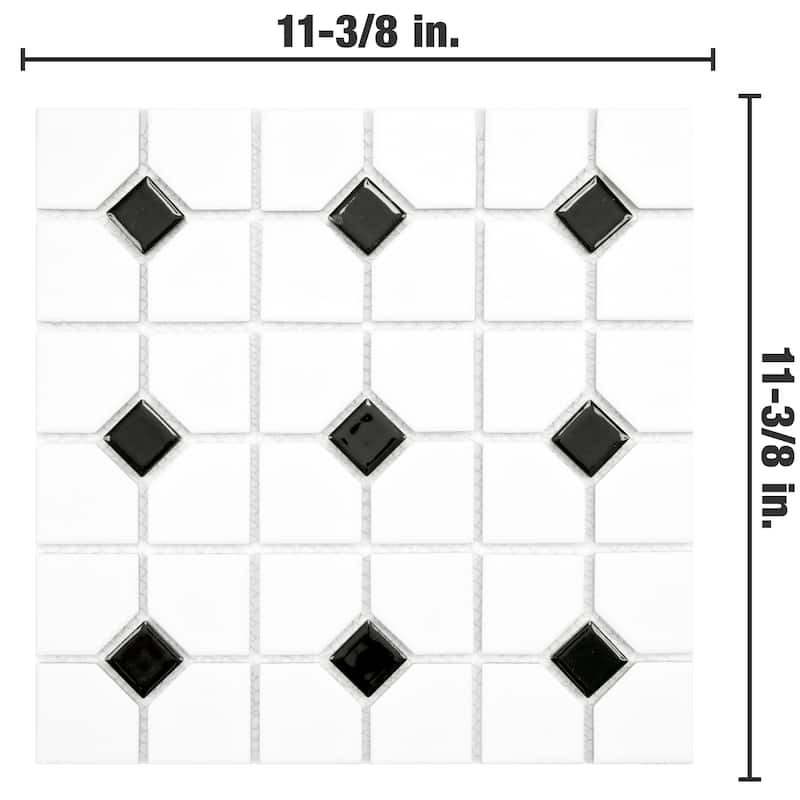 Merola Tile Oxford Matte White w/Black Dot 11-3/8" x 11-3/8" Porcelain Floor and Wall Tile