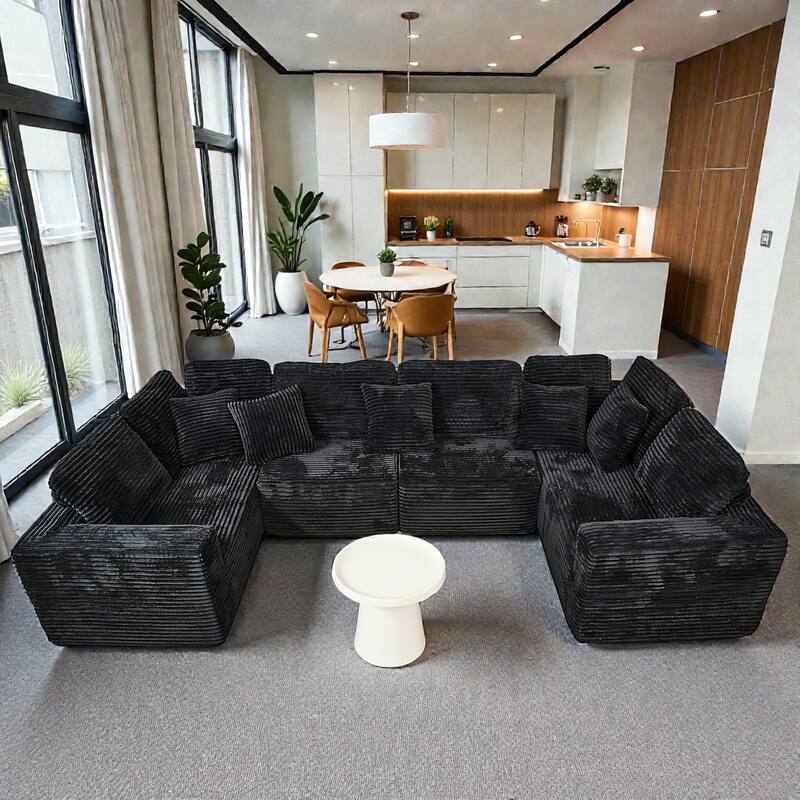 135.5 Inch U Shaped Modular Sectional Sofa, 6 Seat Corduroy Chaise Couch with Reversible Layout