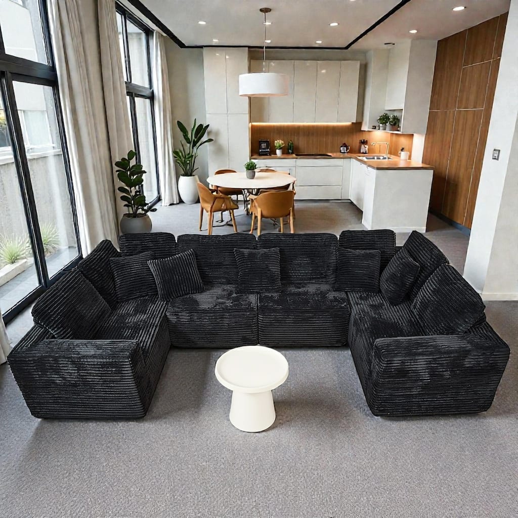 135.5 Inch U Shaped Modular Sectional Sofa, 6 Seat Corduroy Chaise Couch with Reversible Layout