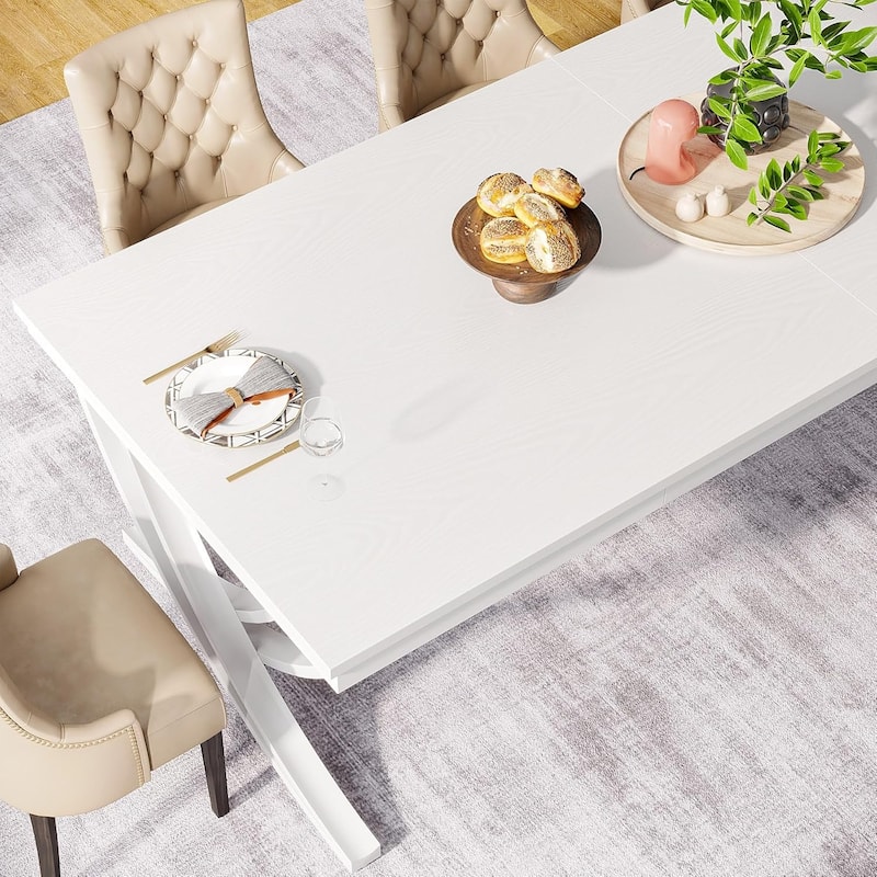 78" Large Rectangular Dining Table, Farmhouse Solid Wood Top Kitchen Table for Dining/Living Room