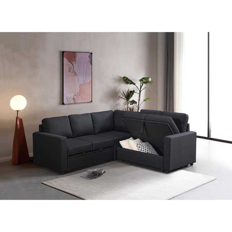 Sectional Sofa Bed, Black, Polyester, 82x82x35 inches - Space-saving, Durable & Easy Install