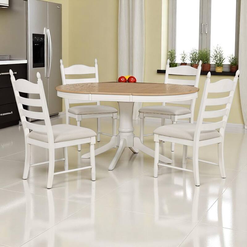 5-Piece Retro Dining Set with Extendable Table and 4 Upholstered Chairs for Dining Room or Kitchen, Solid Wood, Farmhouse Style