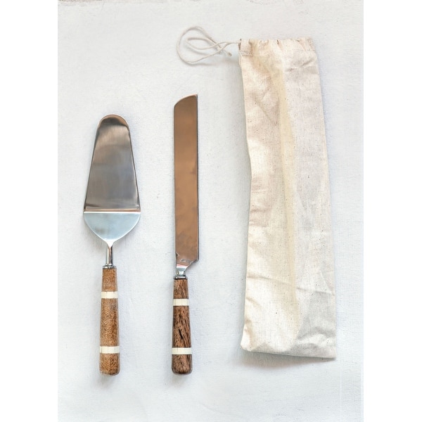 Stainless Steel 2-Piece Cake Server Set with Wood Horn Inlay Handles
