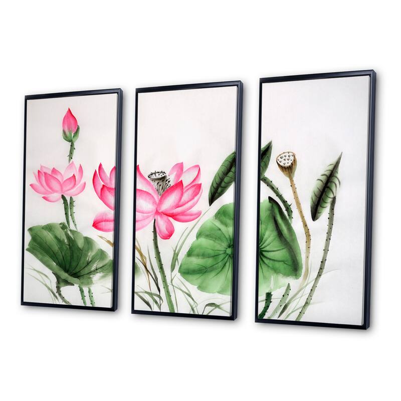 Designart "Vintage Pink Lotuses In The Pond II" Traditional Framed Wall
