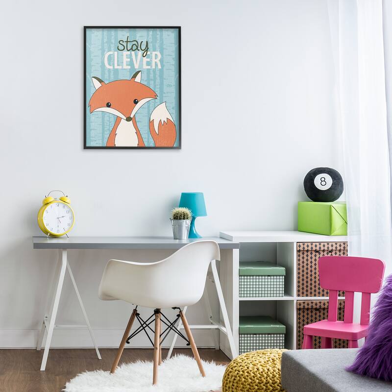 Stupell Stay Clever with Fox Framed Giclee Art Design By Kim Allen