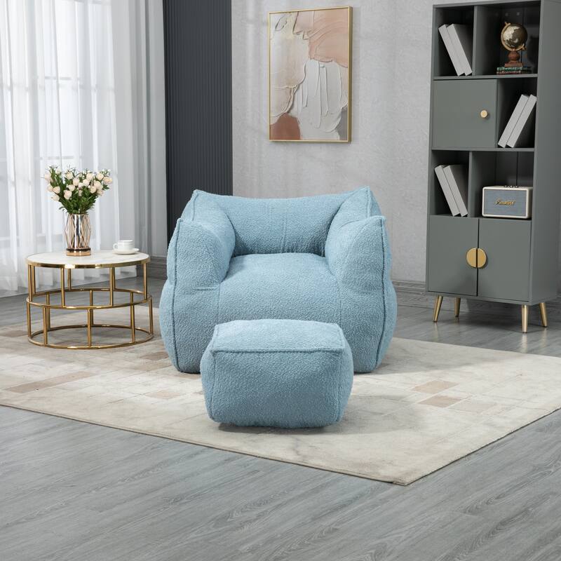 GDFStudio - COOLMORE Boucle Bean Bag Chair with Memory Foam Filling for Ultimate Comfort