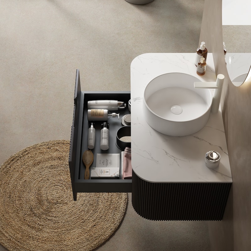 Modland 24"-60" Wall Mount Vanity with Vessel Sink - French Stripes, Pre-Assembled, Soft-Close Drawer