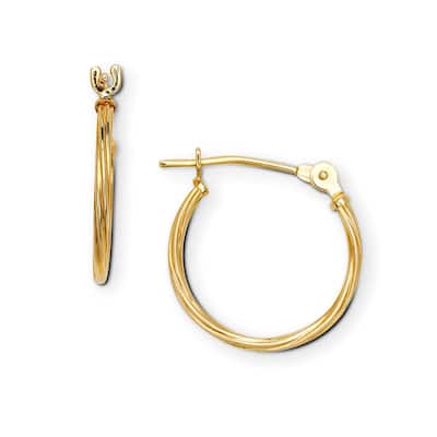 Curata 14K Yellow or White Gold 14mm (5/8") Swirl Classic Notch Hoop Tube Earrings