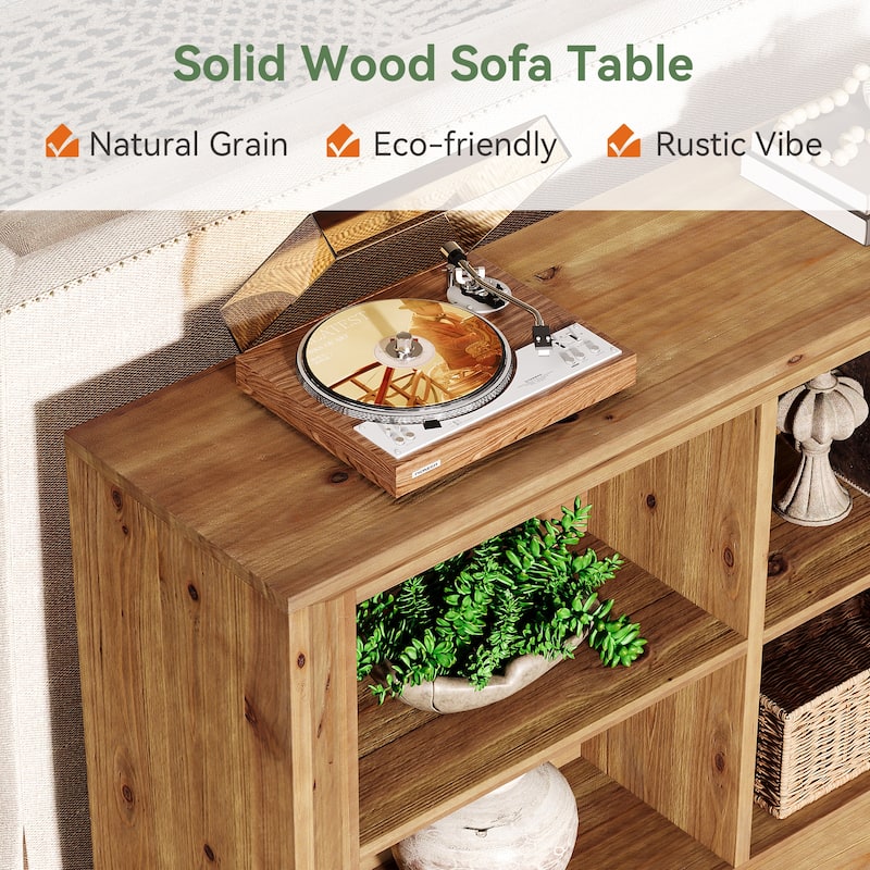 63'' Solid Wood Console Sofa Table with 6 Storage Cubes for Entryway