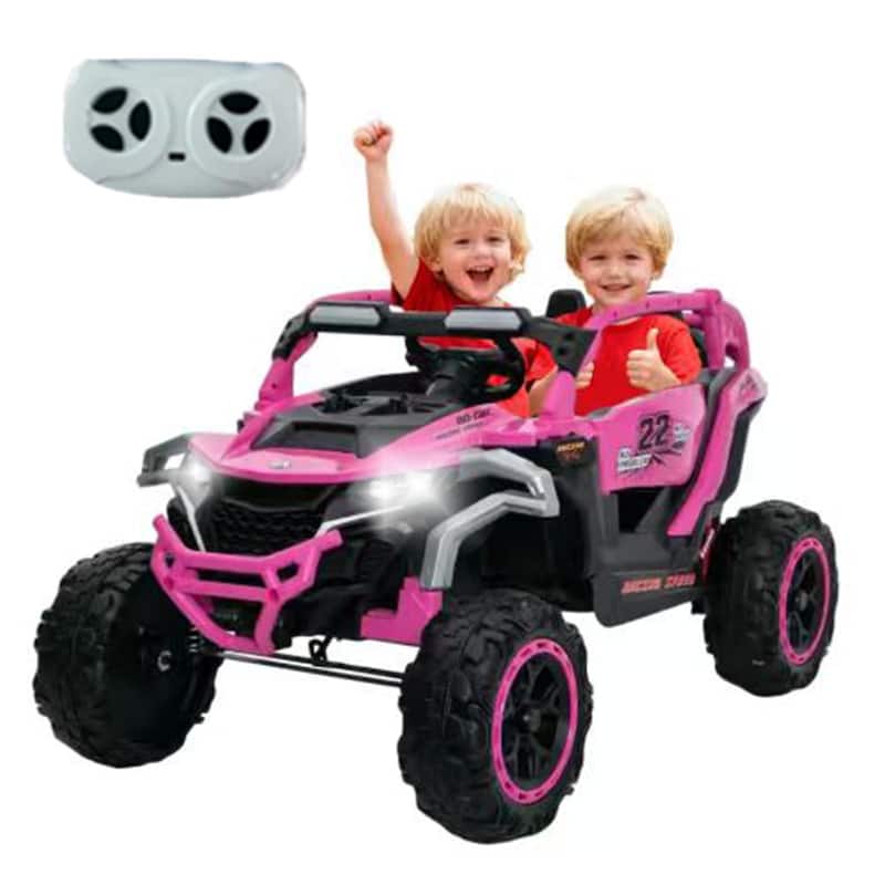 12V 2-Seater Kids Electric UTV Ride-On for Ages 3-6, Magenta with Remote Control & Music - Pink